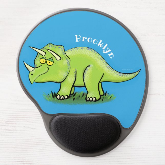 Cute happy green triceratops dinosaur cartoon gel mouse pad (Front)