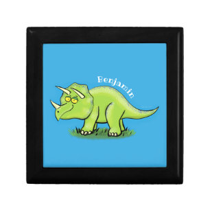 Cute happy green triceratops dinosaur cartoon gift box