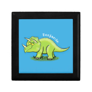 Cute happy green triceratops dinosaur cartoon gift box