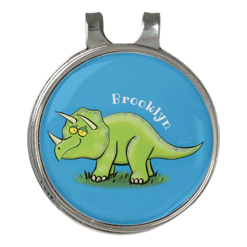Cute happy green triceratops dinosaur cartoon golf hat clip