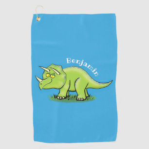 Cute happy green triceratops dinosaur cartoon  golf towel