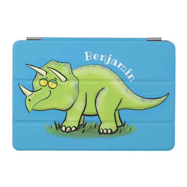 Cute happy green triceratops dinosaur cartoon iPad mini cover (Horizontal)