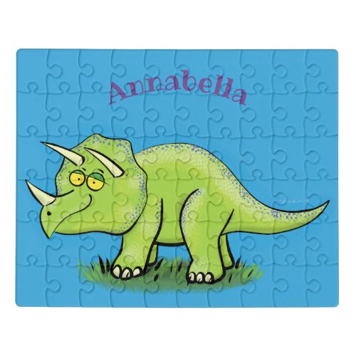 Cute happy green triceratops dinosaur cartoon jigsaw puzzle