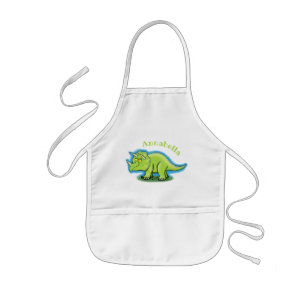 Cute happy green triceratops dinosaur cartoon kids' apron