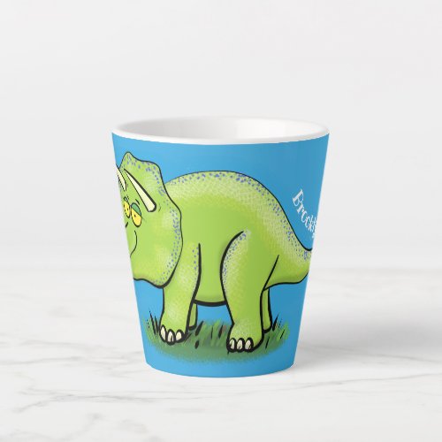 Cute happy green triceratops dinosaur cartoon latte mug