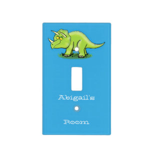 Cute happy green triceratops dinosaur cartoon light switch cover
