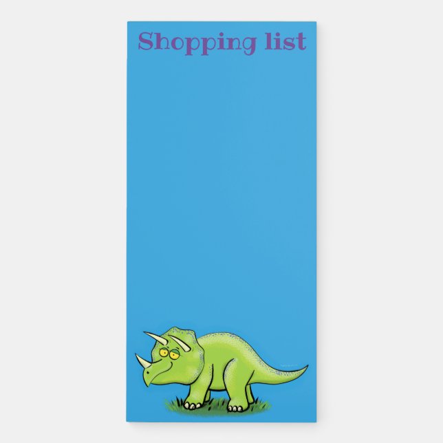 Cute happy green triceratops dinosaur cartoon magnetic notepad (Front)