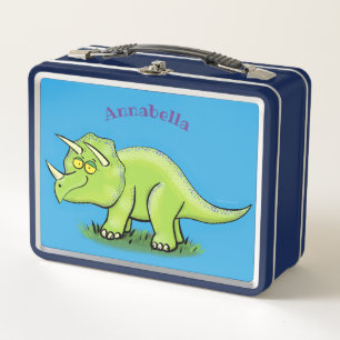 Cute happy green triceratops dinosaur cartoon metal lunch box