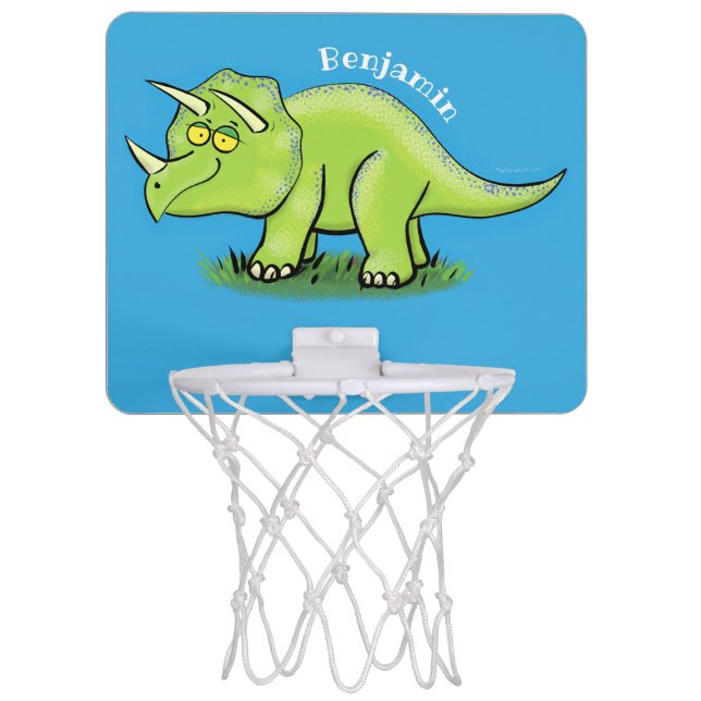 Cute happy green triceratops dinosaur cartoon mini basketball hoop (Front)