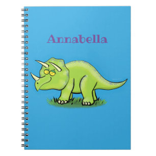 Cute happy green triceratops dinosaur cartoon notebook