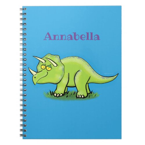Cute happy green triceratops dinosaur cartoon notebook