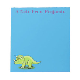 Cute happy green triceratops dinosaur cartoon notepad