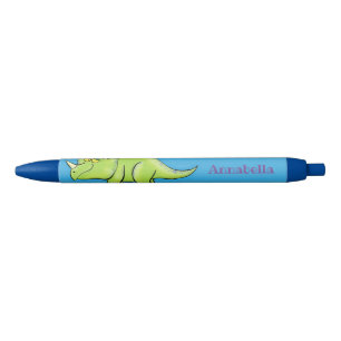 Cute happy green triceratops dinosaur cartoon pen