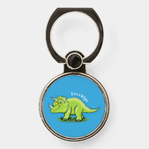 Cute happy green triceratops dinosaur cartoon phone ring stand