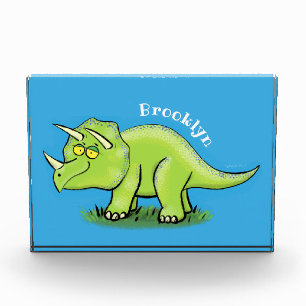 Cute happy green triceratops dinosaur cartoon photo block