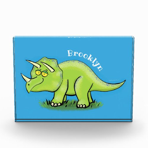 Cute happy green triceratops dinosaur cartoon photo block