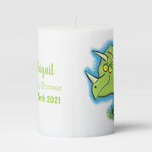 Cute happy green triceratops dinosaur cartoon pillar candle