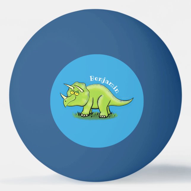 Cute happy green triceratops dinosaur cartoon ping pong ball (Front)