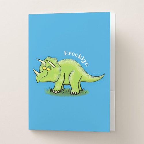 Cute happy green triceratops dinosaur cartoon pocket folder