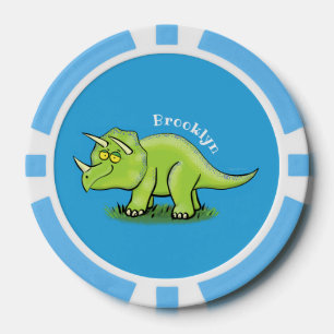 Cute happy green triceratops dinosaur cartoon poker chips