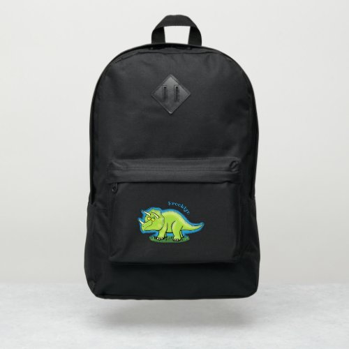 Cute happy green triceratops dinosaur cartoon port authority backpack