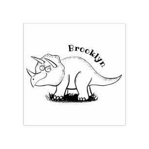 Cute happy green triceratops dinosaur cartoon rubber stamp