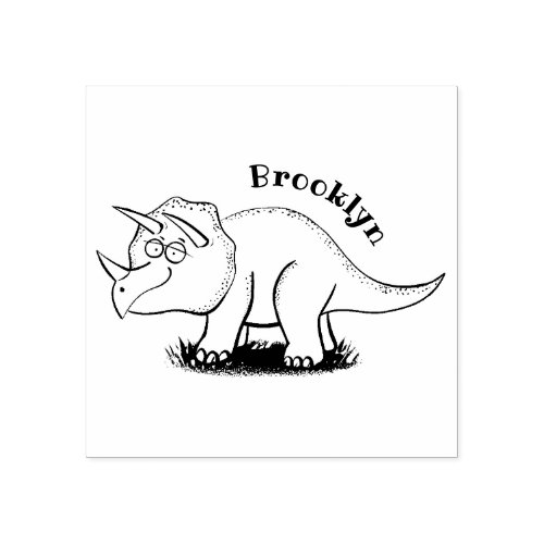 Cute happy green triceratops dinosaur cartoon rubber stamp