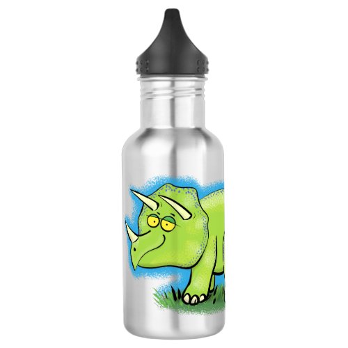 Cute happy green triceratops dinosaur cartoon stainless steel water bottle