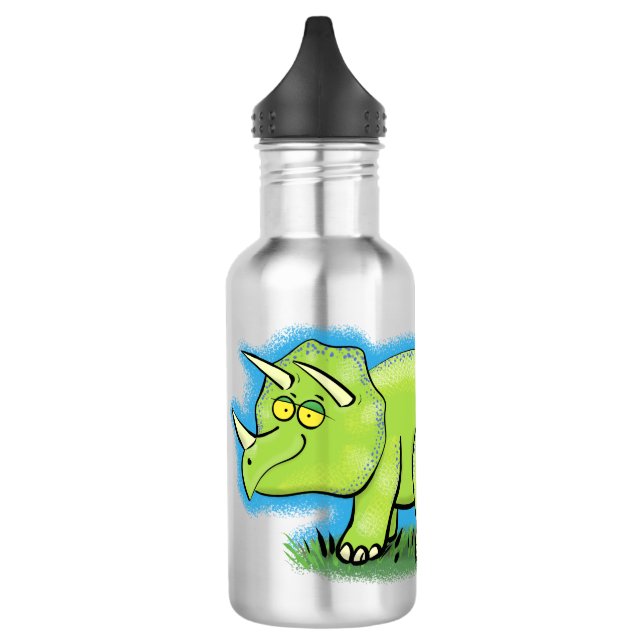 Cute happy green triceratops dinosaur cartoon stainless steel water bottle (Left)