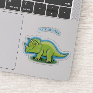 Cute happy green triceratops dinosaur cartoon sticker