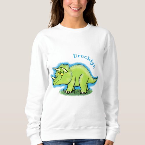 Cute happy green triceratops dinosaur cartoon sweatshirt