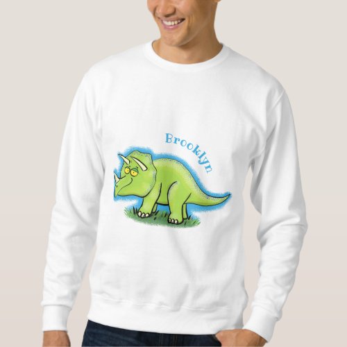 Cute happy green triceratops dinosaur cartoon sweatshirt