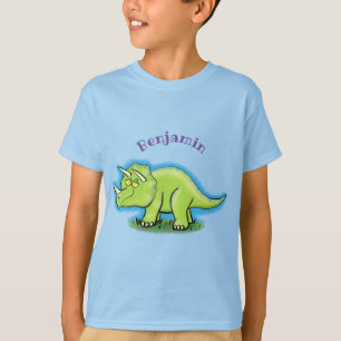 Cute happy green triceratops dinosaur cartoon T-Shirt