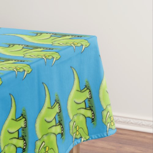Cute happy green triceratops dinosaur cartoon tablecloth
