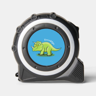 Cute happy green triceratops dinosaur cartoon tape measure