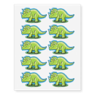 Cute happy green triceratops dinosaur cartoon temporary tattoos
