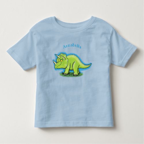 Cute happy green triceratops dinosaur cartoon toddler t_shirt