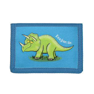 Cute happy green triceratops dinosaur cartoon tri-fold wallet