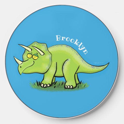 Cute happy green triceratops dinosaur cartoon wireless charger 