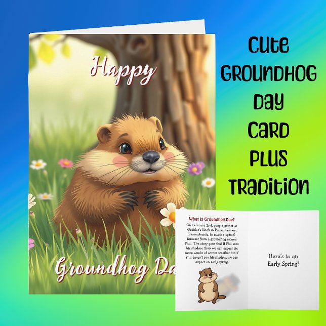 Cute Happy Groundhog Day & History Card (Creator Uploaded)