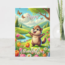 Cute Happy Groundhog Day & History Card Spring
