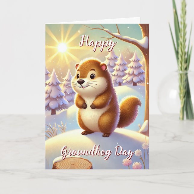 Cute Happy Groundhog Day & History Card Winter (Front)