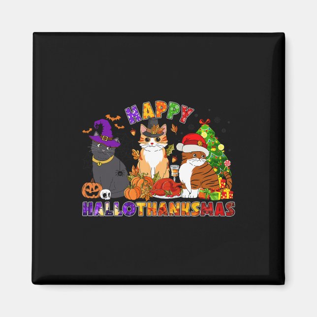 Cute Happy Hallothanksmas Black Cat For Black Cat  Magnet (Front)