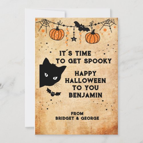 cute happy halloween black cat greeting card