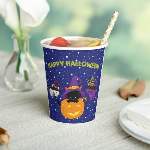 Cute Happy Halloween Black Cat Pumpkin Paper Cups