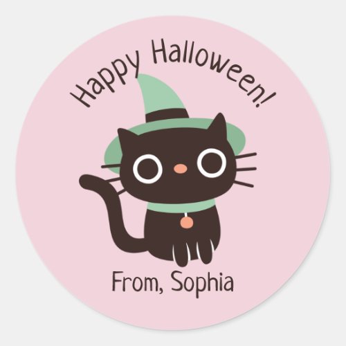 Cute Happy Halloween Black Cat Witch Hat Sticker