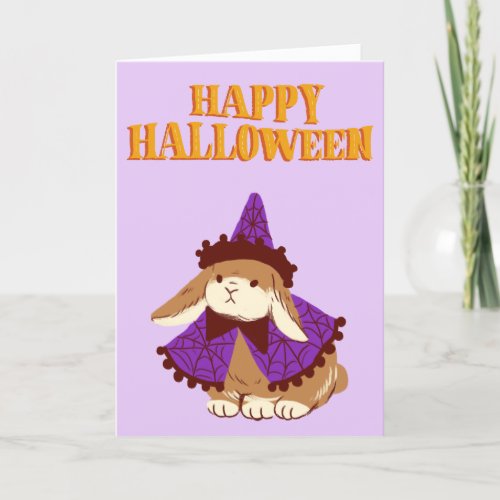 Cute Happy Halloween Bunny Witch Holiday Card