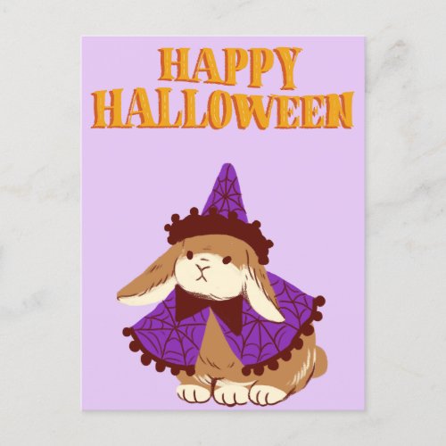 Cute Happy Halloween Bunny Witch Holiday Postcard
