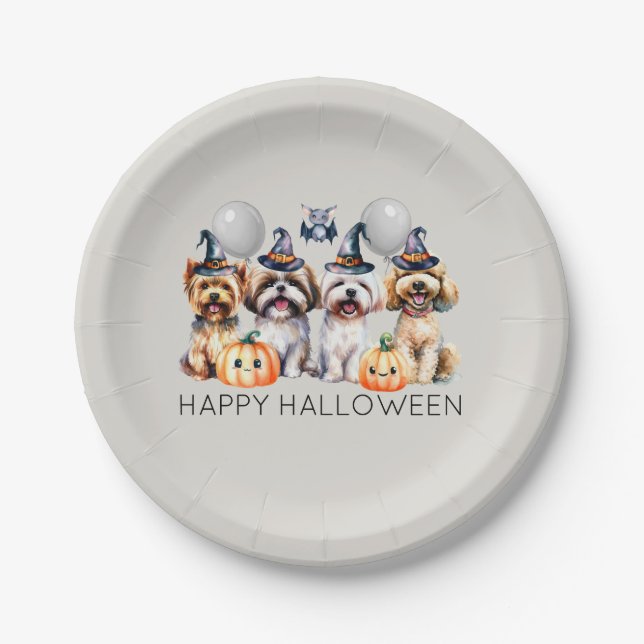 Cute Happy Halloween Dogs Paper Plates (Front)