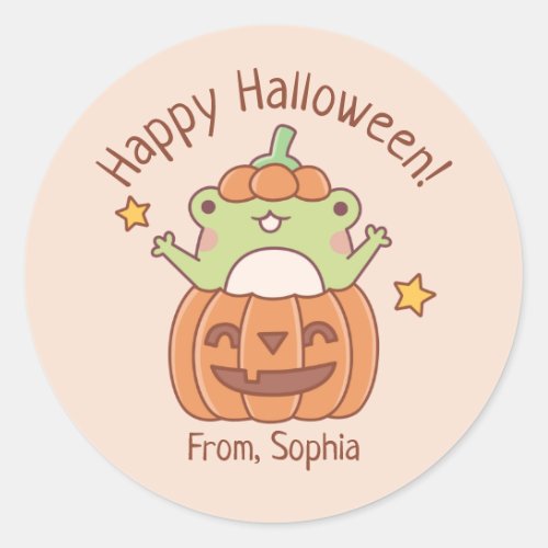 Cute Happy Halloween Frog In Carved Pumpkin Classic Round Sticker